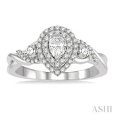 5/8 Ctw Split Twisted Shank Round Cut Diamond Engagement Ring With 1/4 Ct Pear Cut Center Stone in 14K White Gold